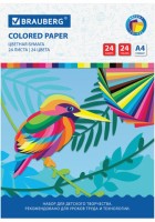 Цветная бумага А4 офсетная, 24 листа 24 цвета, на скобе, BRAUBERG, 200х280 мм, 'Птица