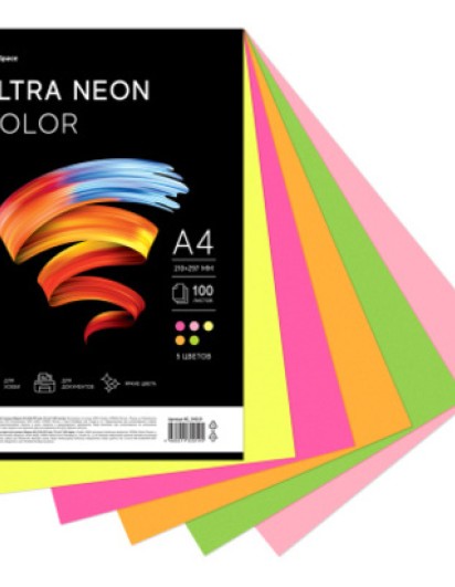 Бумага цветная OfficeSpace 'Ultra Neon Color', A4, 75 г/м², 100л., (5 цветов)