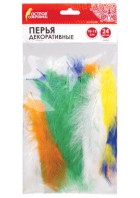 Перья декоративные страусиные, 10-12 см, 24 шт., 6 цветов, яркие, ассорти, 